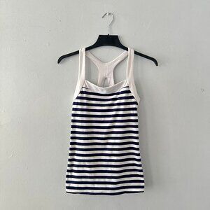 GapFit Navy & White Striped Racerback Tank Top Built-In Bra Womens S Yoga